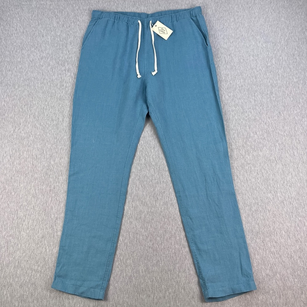Alex Crane Bo Pants Mens XL Sky Blue 100% Linen Drawstring Lounge Relaxed NEW